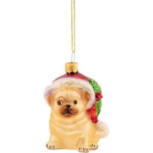 Sass & Belle Стъклена Коледна украса 6 cm Festive Pug - Sass & Belle (LINXM386)