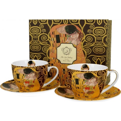 GUSTAV KLIMT DUO Porcelánové šálky na kávu a čaj s podšálky ART GALLERY THE KISS 2 x 250 ml