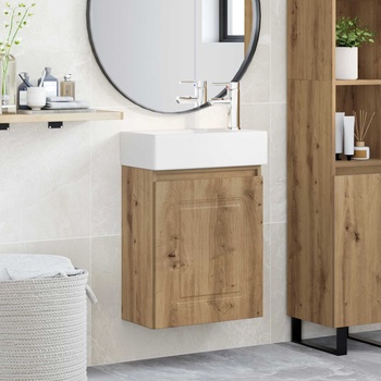 vidaXL Мивка за баня със смесител Дъб артизан 45, 5 x 22, 5 x 84 см (889480)