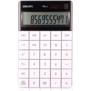 Deli Калкулатор Deli Touch E1589, 12 разряден дисплей, настолен, двойно захранване, Memory, Mark Up (MU), Grand Total (GT), %, бутон за бърза корекция, корен квадратен, бял (Touch E1589)