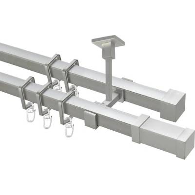 OK-GarnýžeCZ Garnýž kovová hranatá dvouřadá 20x20mm Zanotti satina 390 cm do stropu / kroužky s háčkem