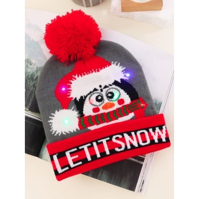 zimní čepice s bambulí svítící vánoční s LED žárovkami LET IT SNOW