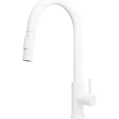 Твоят Стил - Кухненски Мивки Бял смесител за кухня с издърпваща се глава и 2 режима на струя - 9600