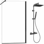 Fluminia Комплект душ кабина Mediterraneo Foxy Walk-In, черна 90x200 см и душ колона Invena Svart, черна (foxy90black+AU-85-004-X)
