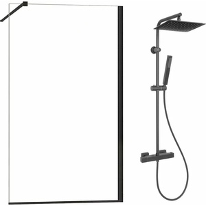 Fluminia Комплект душ кабина Mediterraneo Foxy Walk-In, черна 90x200 см и душ колона Invena Svart, черна (foxy90black+AU-85-004-X)