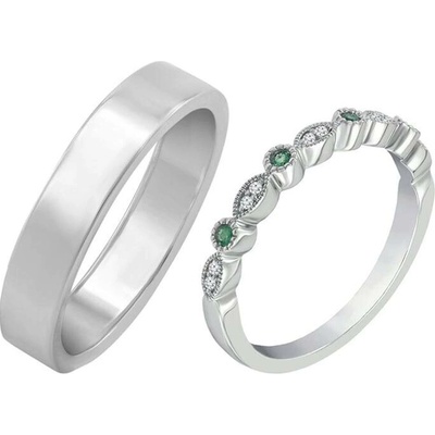 Eppi Zlatý eternity prsten se smaragdy a diamanty a pánský plochý Harieta RW40192