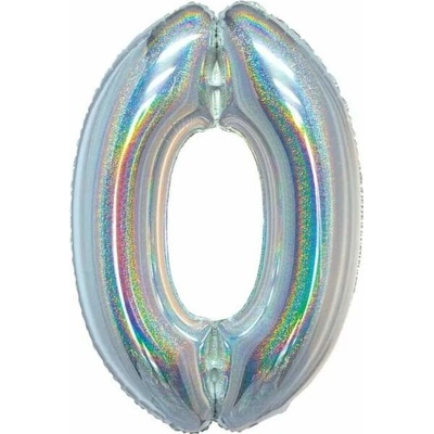 Lepaso Fóliový balónek Číslo 0 holografický stříbrný B&C 76 cm%