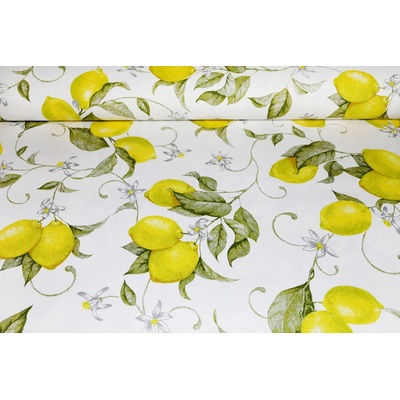 MADE IN ITALY Dekorační látka Bavlna Panama Citrony, š. 140 cm Žlutá Šířka 140 cm