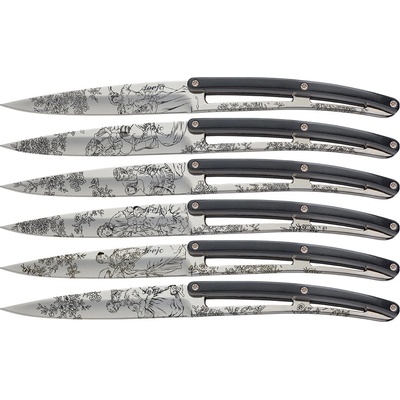 Deejo 2ZP011 sada 6 steakových nožů lesklá čepel rukojeť ABS design Toile de Jouy