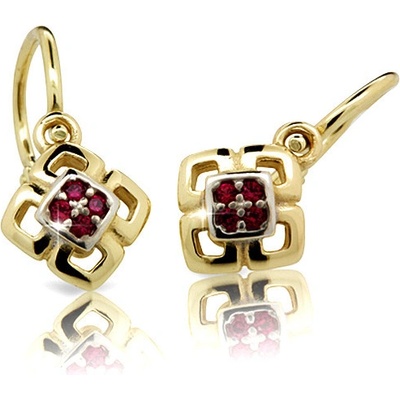 Zlatnictví zlatíčko zlaté dětské náušnice čtverečky s rubínkem 050.00020