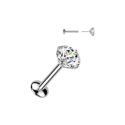 Šperky4U Piercing do brady PUSH IN labreta TITAN Moissanit 0.5ct (5mm) TM022