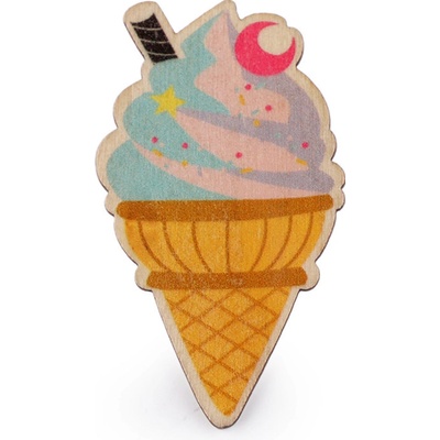 Stoklasa dřevěná brož 12 multikolor zmrzlina