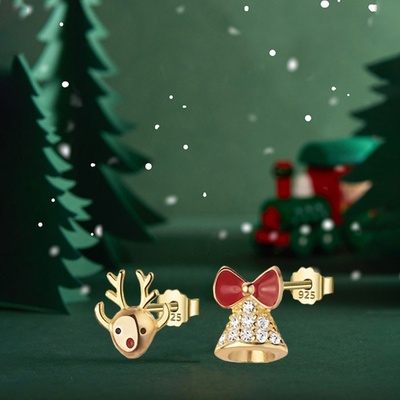 Grace Silver Jewellery Vánoční stříbrné náušnice Zvoneček a Rudolf E1459-DA2542 zlatá