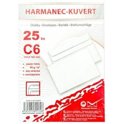 Obálky C6 114x162 mm samolepiace, 25 ks