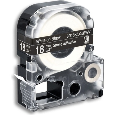 Epson LK-5BWV, SD18KW, C53S655014, 18mm x 9m, biela tlač / čierny podklad, kompatibilná páska