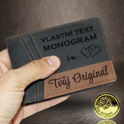 Dolarovka a Tvoje foto text nebo monogram . Kožená dolarovka COMBO Leather s monogramem textem a fotkou Luxusní personalizace monogram a text