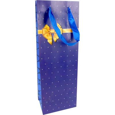 MAKRO - Taška darčeková 12,8x36x8,4cm, modrá so zlatou stuhou