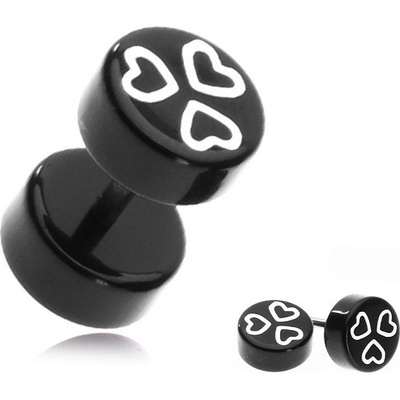 Šperky eshop falešný plug z akrylu bílá srdce na černém válci PC33.14