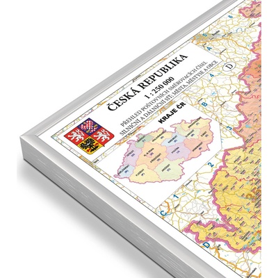 Excart Maps ČR - nástěnná mapa PSČ 200 x 140 cm Varianta: magnetická mapa, Provedení: stříbrný rám