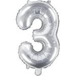 Party Deco Фолиев Балон Цифра, Сребърно - 35см - 3 (fb10m-3-018)