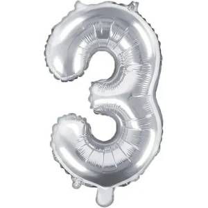 Party Deco Фолиев Балон Цифра, Сребърно - 35см - 3 (fb10m-3-018)