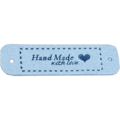 Pro Háčkování Hand Made koženková cedulka se srdíčkem 15x55 mm světle modrá