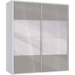 Bogdan Furniture G Двукрилен гардероб с  лъзгащи врати Мебели Богдан Модел bm-ava 51, сив гланц с бяло, с огледало