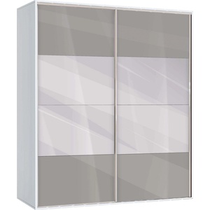 Bogdan Furniture G Двукрилен гардероб с плъзгащи врати Мебели Богдан Модел bm-ava 51, сив гланц с бяло, с огледало