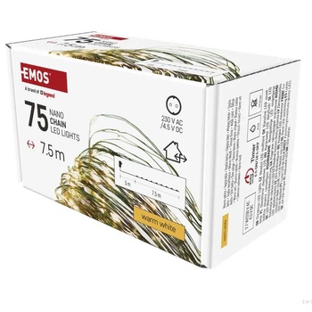 EMOS D3AW04 - Коледна NANO светлина, 7.5m, 70 LED крушки с нано проводник, IP44, 230V, топло бяла светлина (D3AW04)