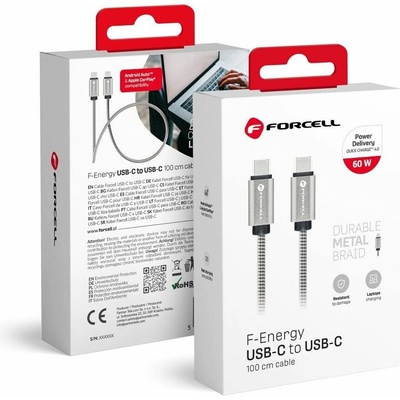 Forcell C237 USB-C na USB-C QC4.0 3A/20V PD60W, 1m, stříbrný