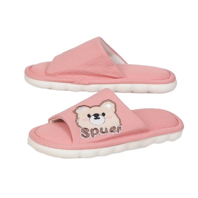 Дамски чехли в цвят руж с бродерия мече