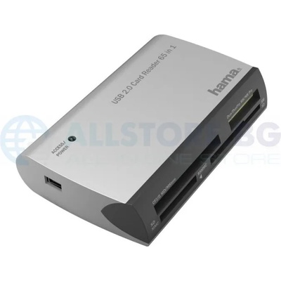 Hama Четец за карти HAMA All in One, USB 2.0, SD/microSD/CF/MS, 480 Mbps, Сребрист (HAMA-200129)