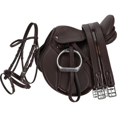 QHP Pony set sedlo uzdečka podbřišník třmeny včetně řemenů černý – Sleviste.cz