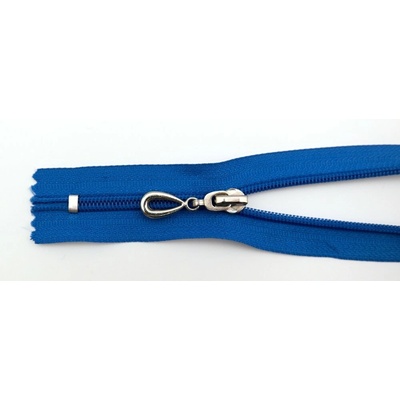 Špirálový zips č. 5 - nerozdeliteľný - kráľovská modrá so striebornou slzou - dĺžka 16 cm