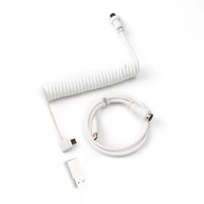 Кабел за клавиатура Keychron Coiled Aviator Cable Angled USB-C - White (ACC-Cab-9)