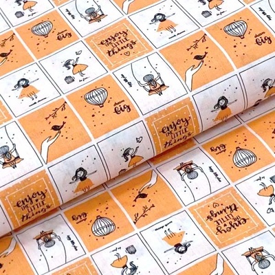 Bavlněné plátno P0647 oranžovo-bílé kostky, dívčí sen, š.140