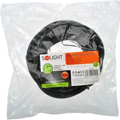 SOLIGHT Flexo šnúra, 5m, 3 x 2.5mm2, gumová H07RN-F3, čierna