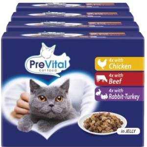 PreVital Cat Консерва пиле/говеждо/заек-индийка в желе 48 x 100 г