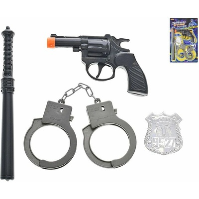 Policajný set 4 ks pištoľ klapacia 14 cm s doplnkami