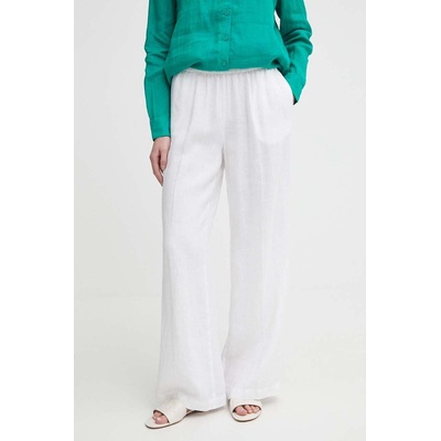 Sisley Ленен панталон Sisley в бяло с широка каройка, с висока талия (4AGHLF03U)