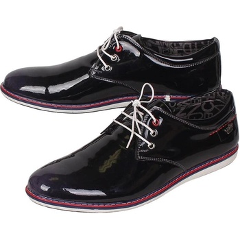 Мъжки лачени обувки в тъмносиньо с връзки