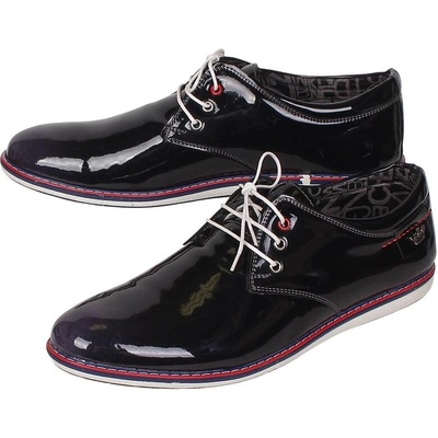 Мъжки лачени обувки в тъмносиньо с връзки