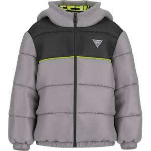 GUESS Двуцветно зимно яке в сиво и черно за момче с несваляема качулка и лого Guess