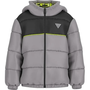 GUESS Двуцветно зимно яке в сиво и черно за момче с несваляема качулка и лого Guess