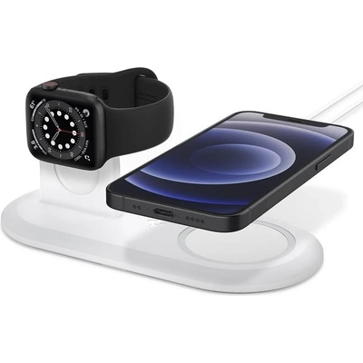 Spigen MAGFIT DUO стойка за зареждане за Apple MagSafe и Apple Watch, бяла (AMP02797)