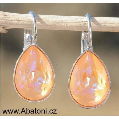 Swarovski Elements Pear vlepený krystal stříbrné náušnice visací oranžová slza kapky 31242.3 Peach DeLite světlá žluto oranžová meruňková duhová