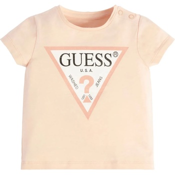 GUESS Блуза в прасковен цвят с къс ръкав за момиче с триъгълно лого Guess