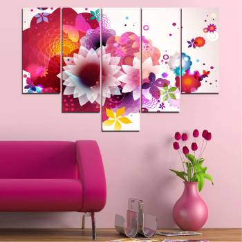 Vivid Home Картини пана Vivid Home от 5 части, Цветя, Канава, 160x100 см, 6-та Форма №0047