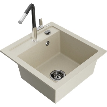 Mexen Vito гранитна мивка с 1 отделение с кухненски смесител Flora, бежов - 6503-69-670401-07-B (6503-69-670401-07-B)