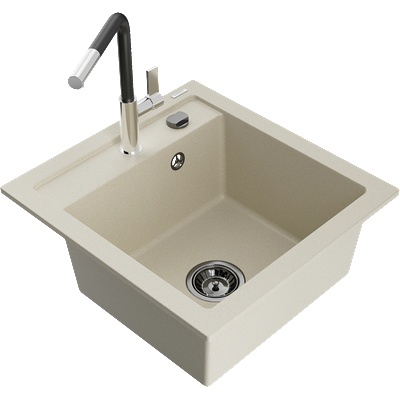 Mexen Vito гранитна мивка с 1 отделение с кухненски смесител Flora, бежов - 6503-69-670401-07-B (6503-69-670401-07-B)